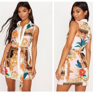 White Sleeveless Chain Print Dress